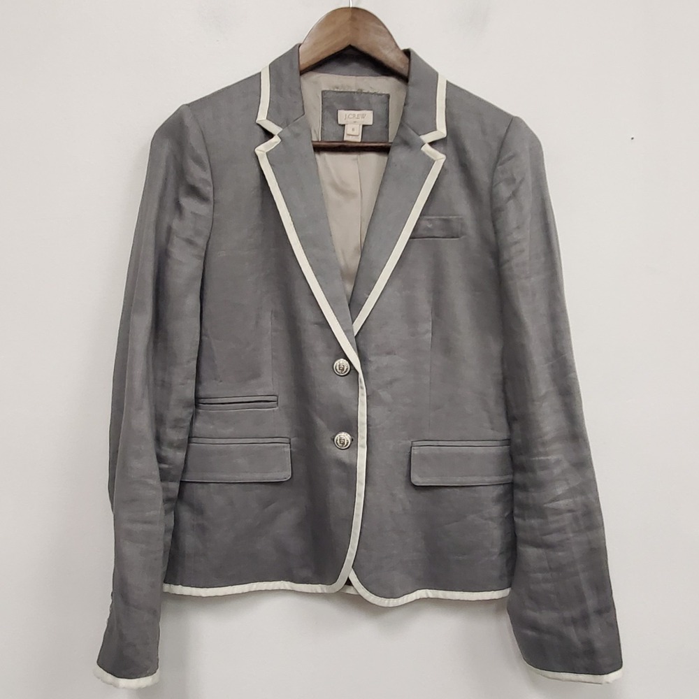 J Crew Womens Classic Fit Linen Two Button Single Breasted‎ Blazer Size 6 Gray
